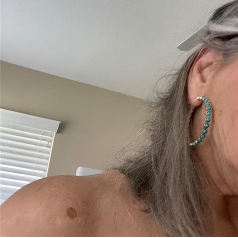 Vintage Turquoise Round Exaggerated Large Earrings