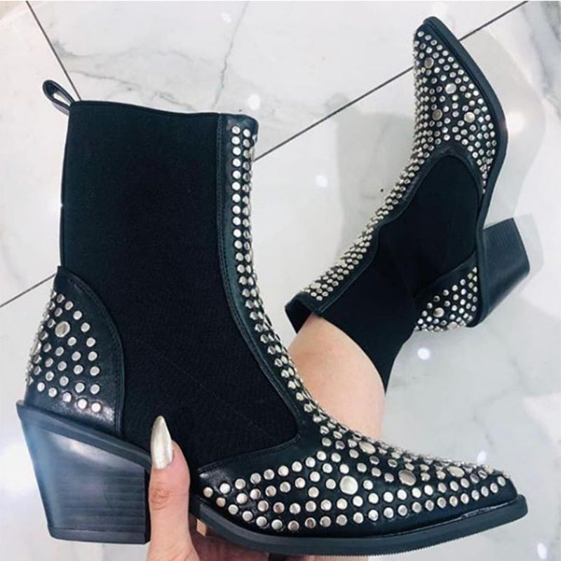 Plus size rivet elastic women's boots