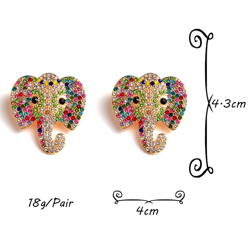 European And American Style Trendy Earrings Elephant Animal Colorful Crystals Alloy