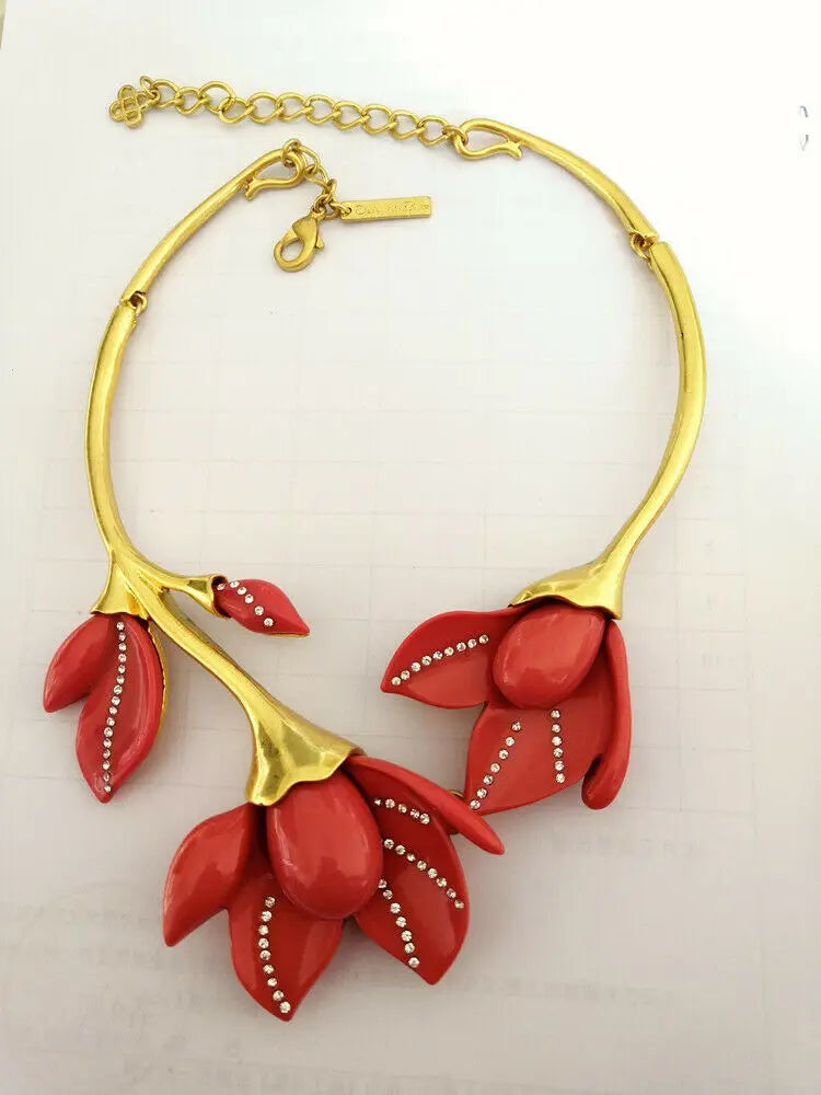 Red Flowers Pendant Chokers Necklaces set
