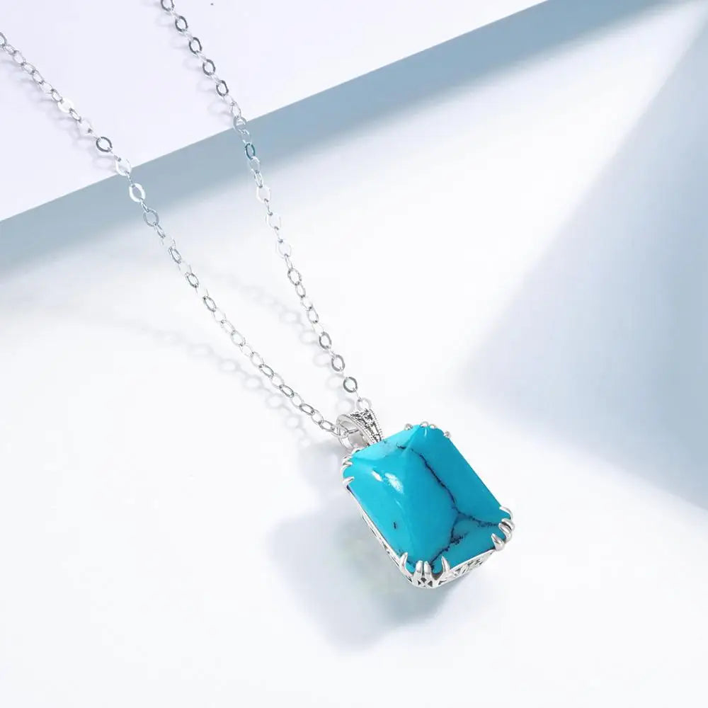Bridal Jewelry Sets For Women Sterling Silver 925 Ring Earring Pendant Big Turquoise Gemstone Bohemian Jewelry Christmas Gift