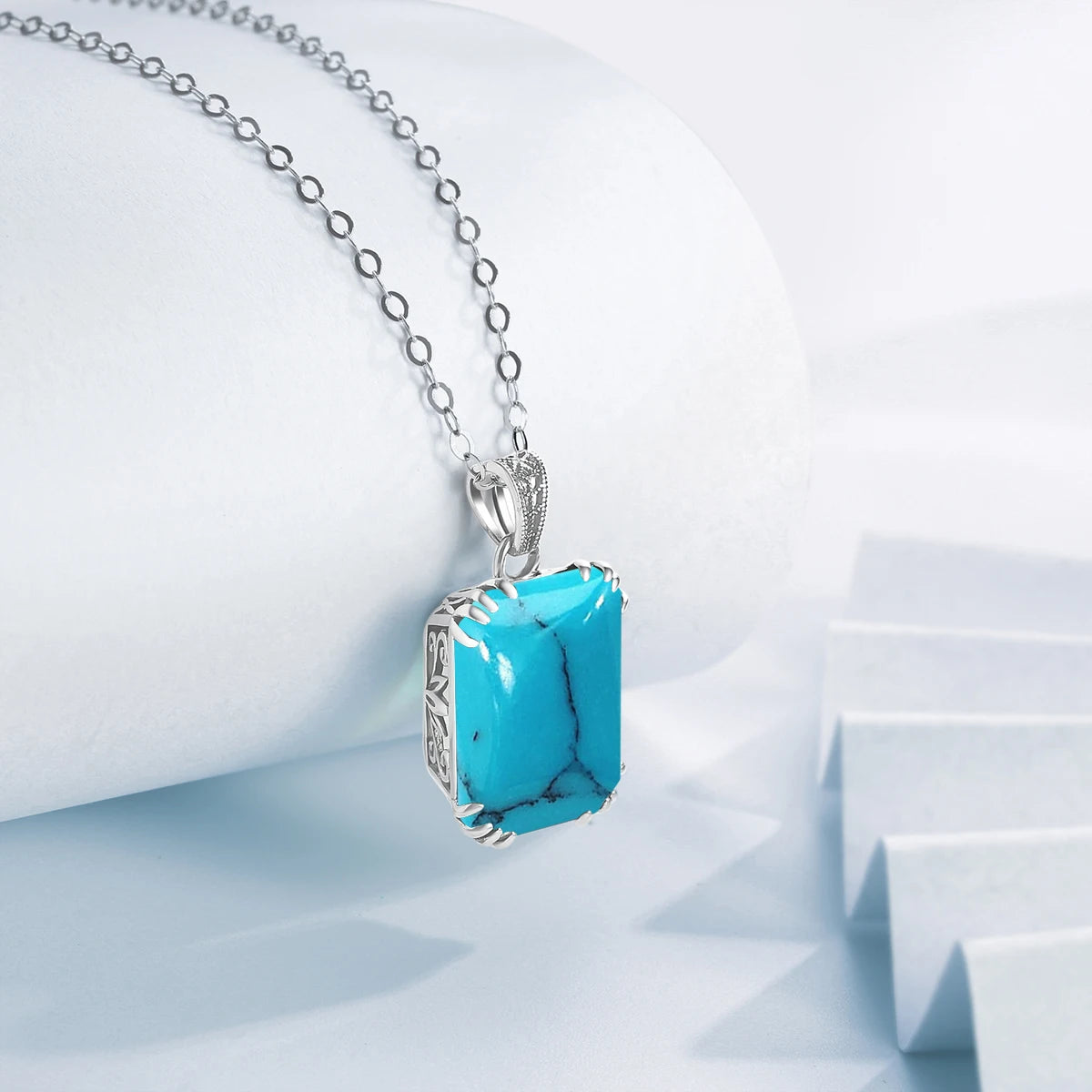 Bridal Jewelry Sets For Women Sterling Silver 925 Ring Earring Pendant Big Turquoise Gemstone Bohemian Jewelry Christmas Gift