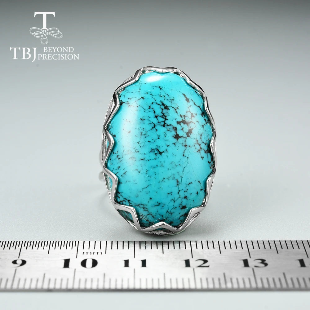 Luxury Large Gem Natural turquoise Oval 20* 30mm Ring 925 Sterling Silver Fine Jewelry Women's Anniversary Banquet Party