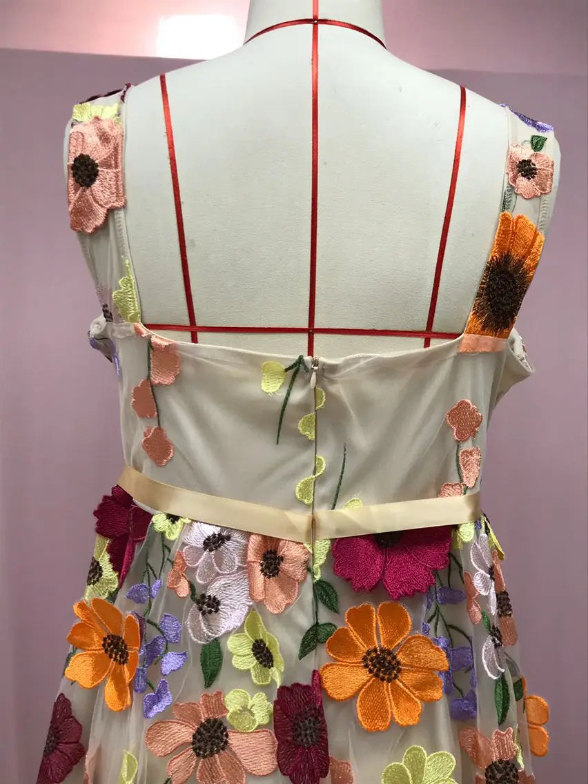 3D Flowers Mesh Lace Dress