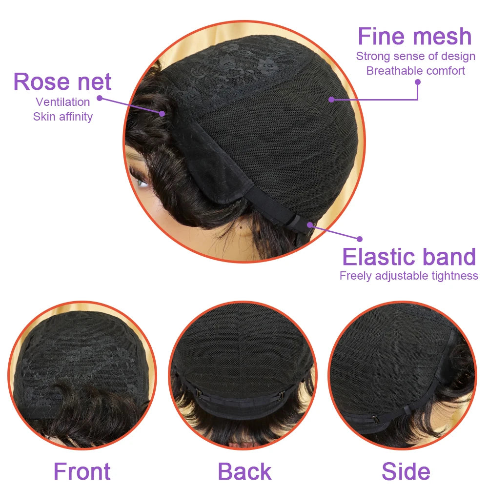 Omber Red Pixie Cut Human hair Wigs
