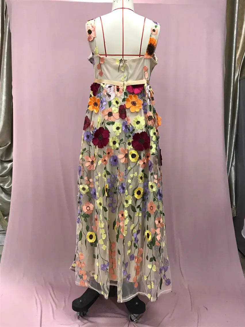 3D Flowers Mesh Lace Dress
