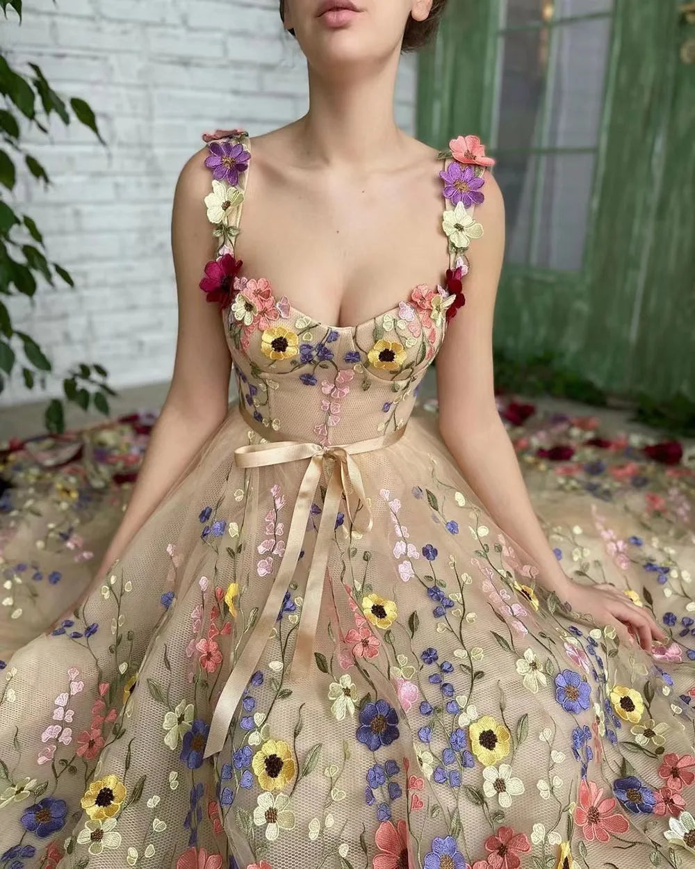 3D Flowers Mesh Lace Dress