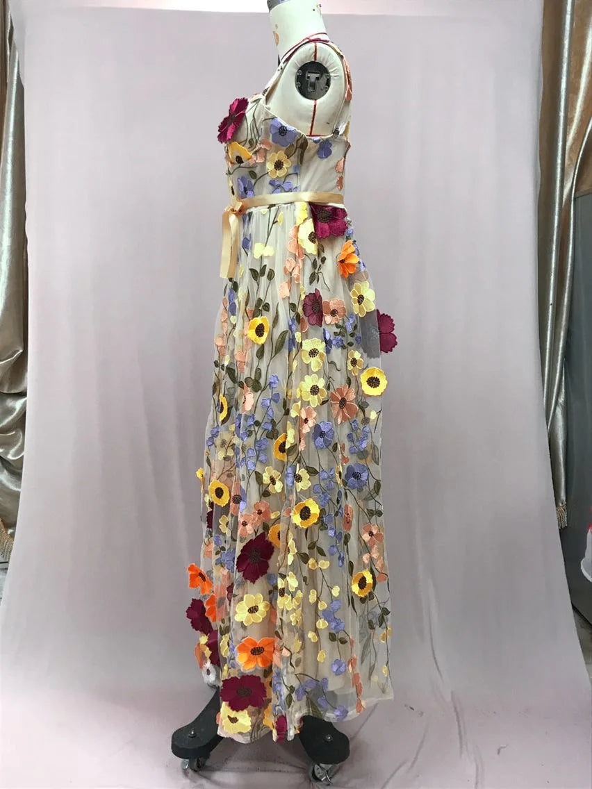 3D Flowers Mesh Lace Dress