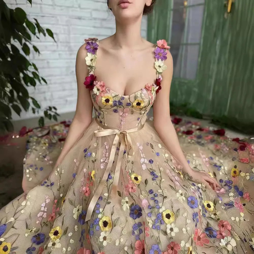 3D Flowers Mesh Lace Dress