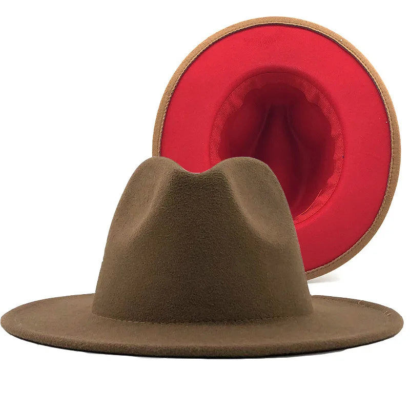 QBHAT Two-color Fedora Hat Women Men Wide Brim Felt Jazz Hat Ladies Party Top Cap Patchwork Chapeau Sombreros De Mujer 50 Colors