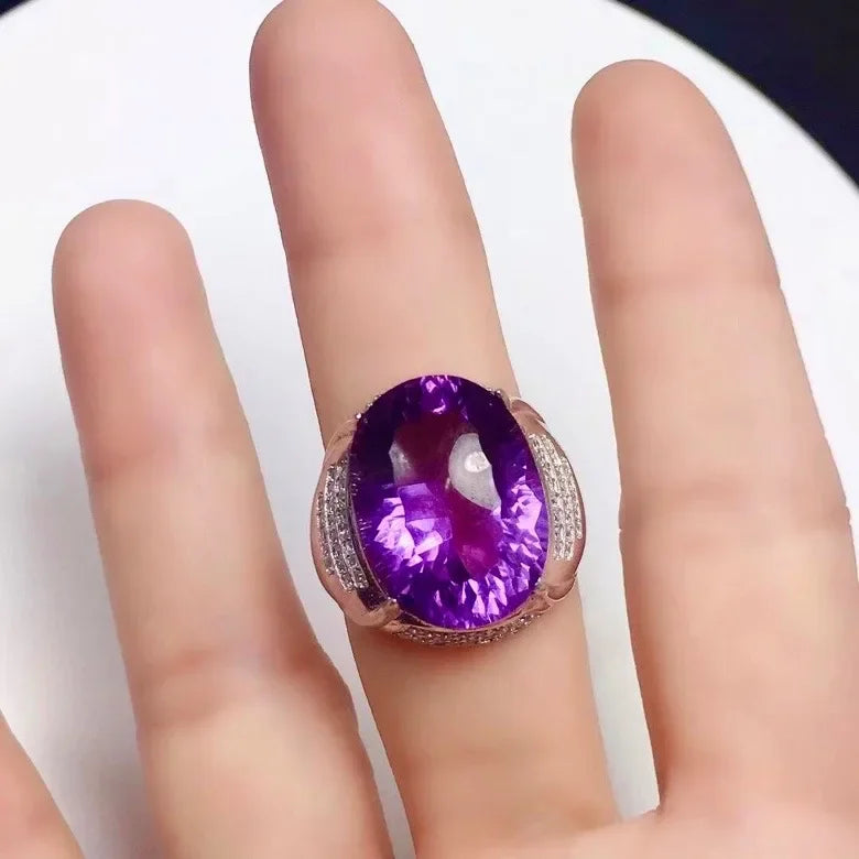 Natural Amethyst 13mm*18mm 10ct VVS Grade Amethyst Ring for Man 925 Silver Amethyst Man Ring Sterling Silver Man Jewelry