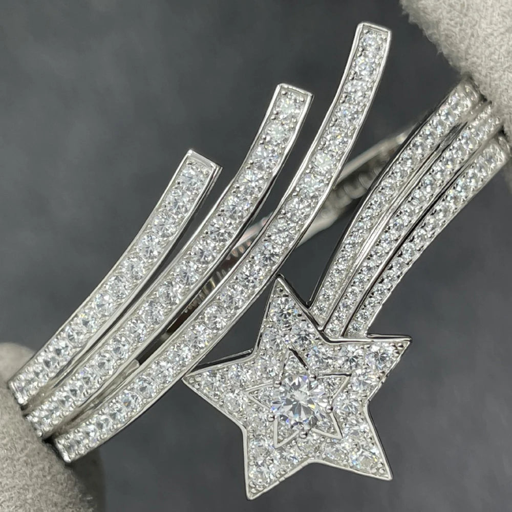 Vintage 100% 925 Sterling Silver Lab Sapphire High Carbon Diamonds Star Wedding Bracelet Bangle Fine Jewelry Wholesale