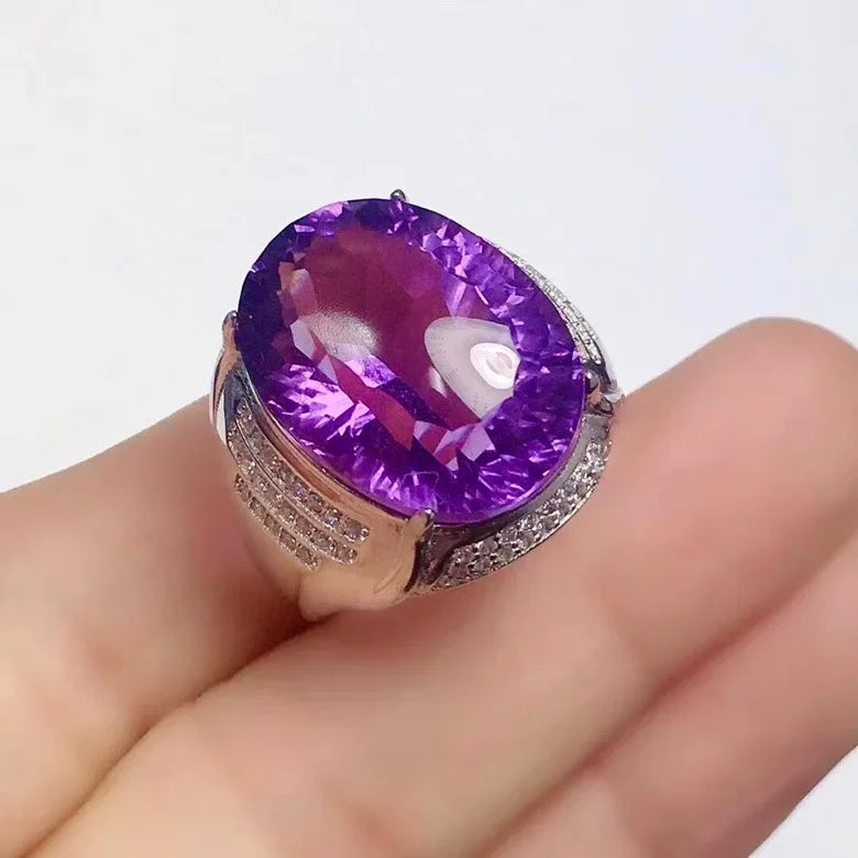 Natural Amethyst 13mm*18mm 10ct VVS Grade Amethyst Ring for Man 925 Silver Amethyst Man Ring Sterling Silver Man Jewelry