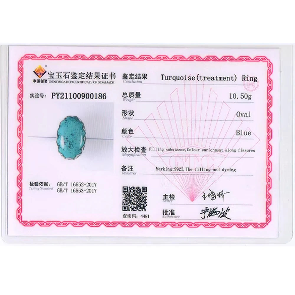 Luxury Large Gem Natural turquoise Oval 20* 30mm Ring 925 Sterling Silver Fine Jewelry Women's Anniversary Banquet Party