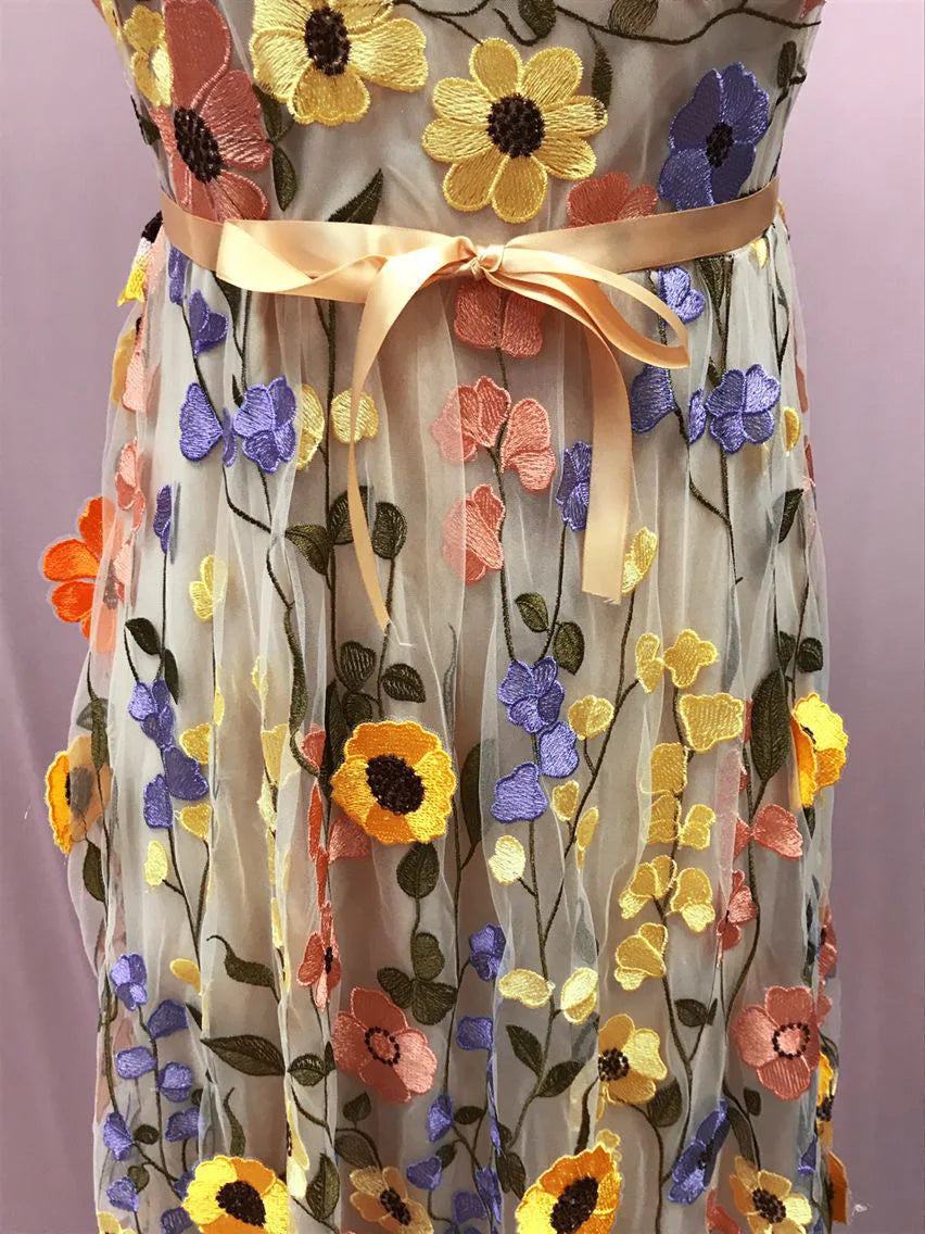 3D Flowers Mesh Lace Dress