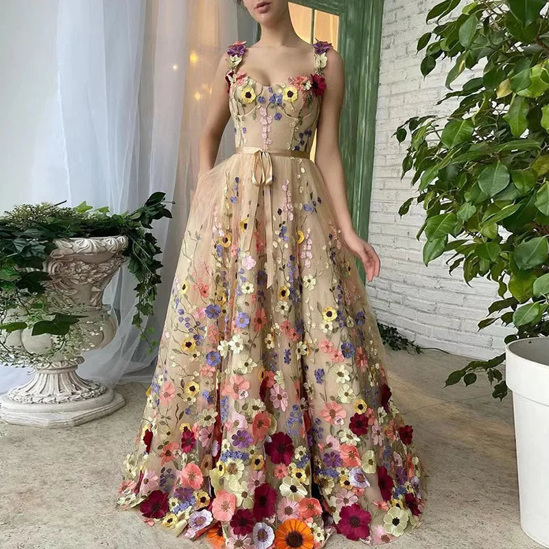 3D Flowers Mesh Lace Dress