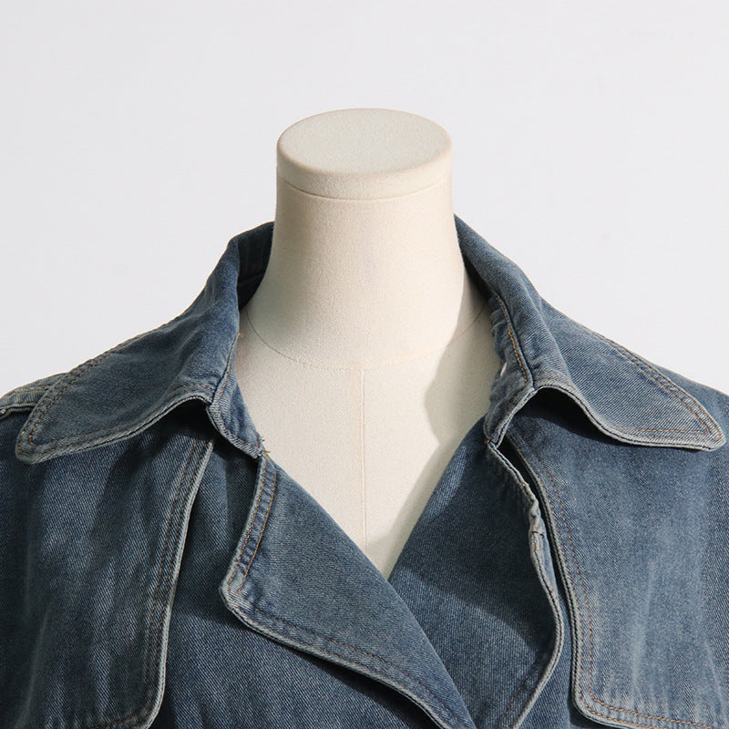 Lace-up Waist-tight Coat Lapel Mid-length