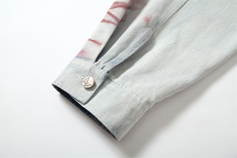 Inkjet Tie-dyed Denim Clothing Loose Jacket Men