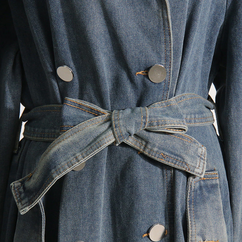 Lace-up Waist-tight Coat Lapel Mid-length