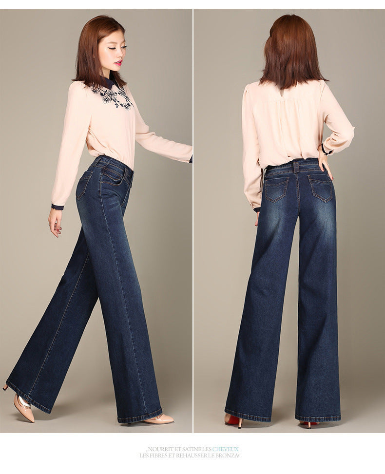 Spring And Autumn Women's Denim Straight Wide-leg Casual Pants