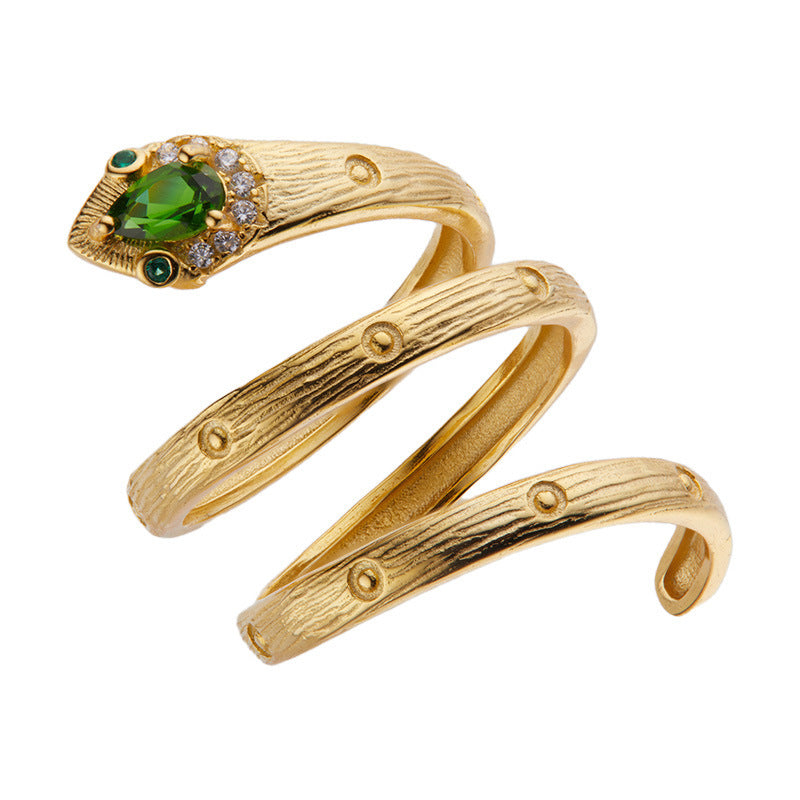 925 Silver Inlaid Natural Diopside Gemstone Snake Ring