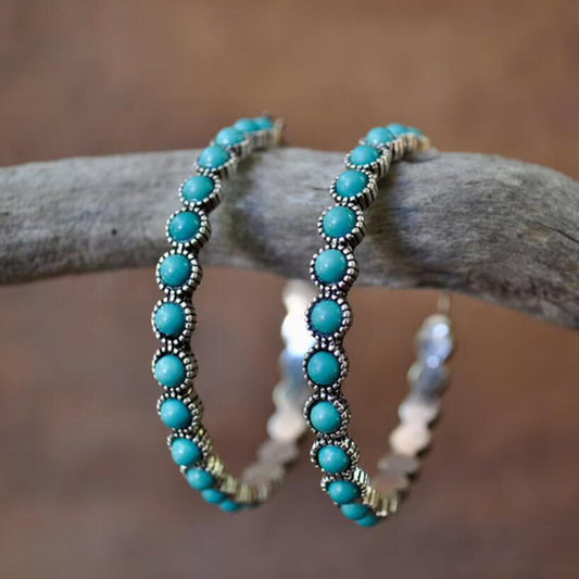 Vintage Turquoise Round Exaggerated Large Earrings