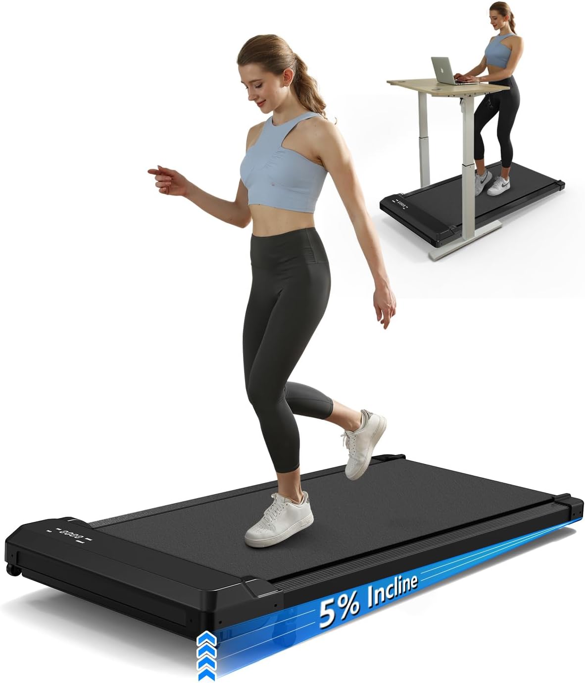3-in-1 Walking Pad with Incline,5% Manual Incline Portable Walking Pad Treadmill for Home & Office,2.5 HP Under Desk Treadmill with Remote Control,No Assembly
