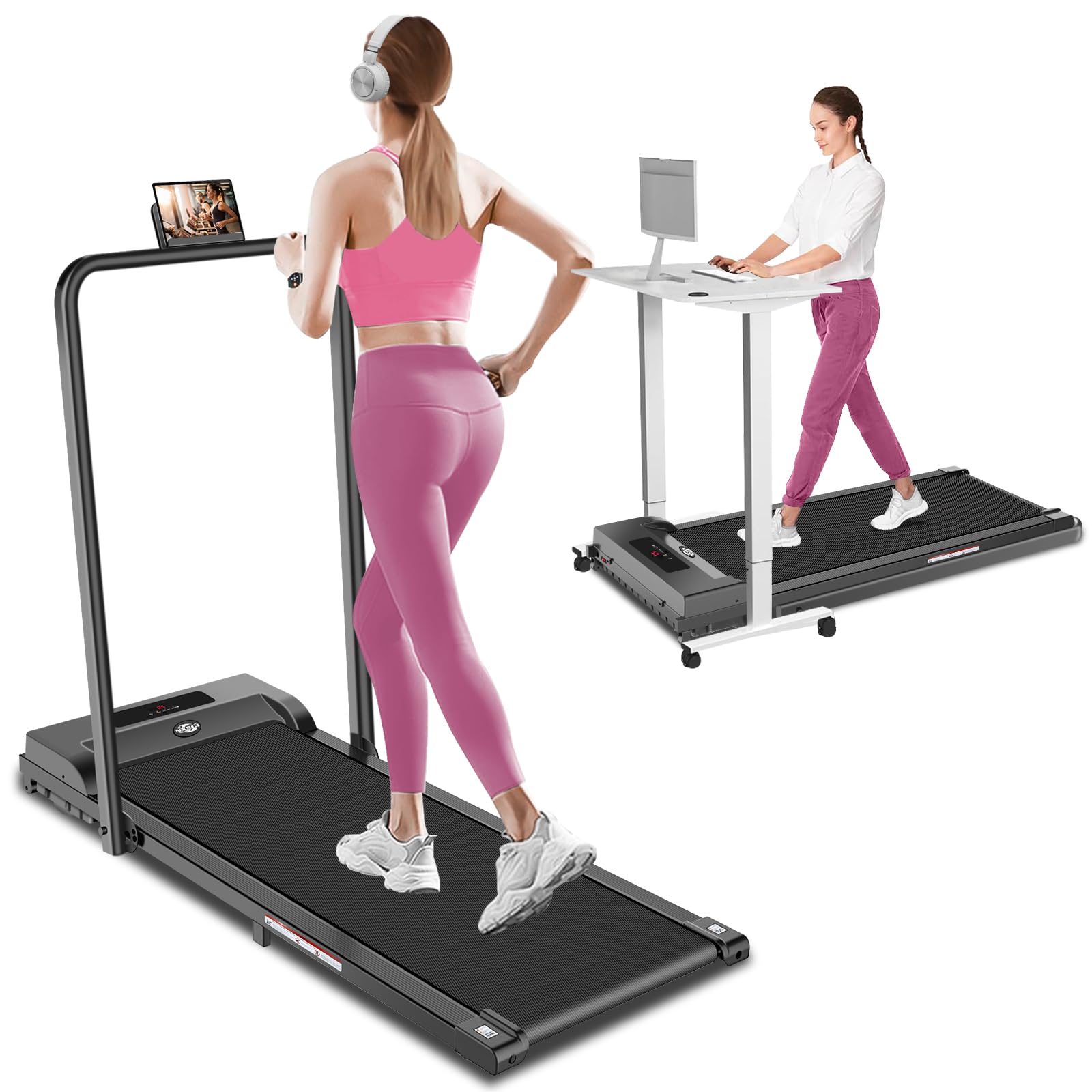 Walking Pad with Handle Bar, 3 in 1 Portable Treadmill with Handle, 2.5HP Walking pad Treadmill, Under Desk Treadmill for Home, Folding Treadmill Samll Spaces, LED Display,Remote Control