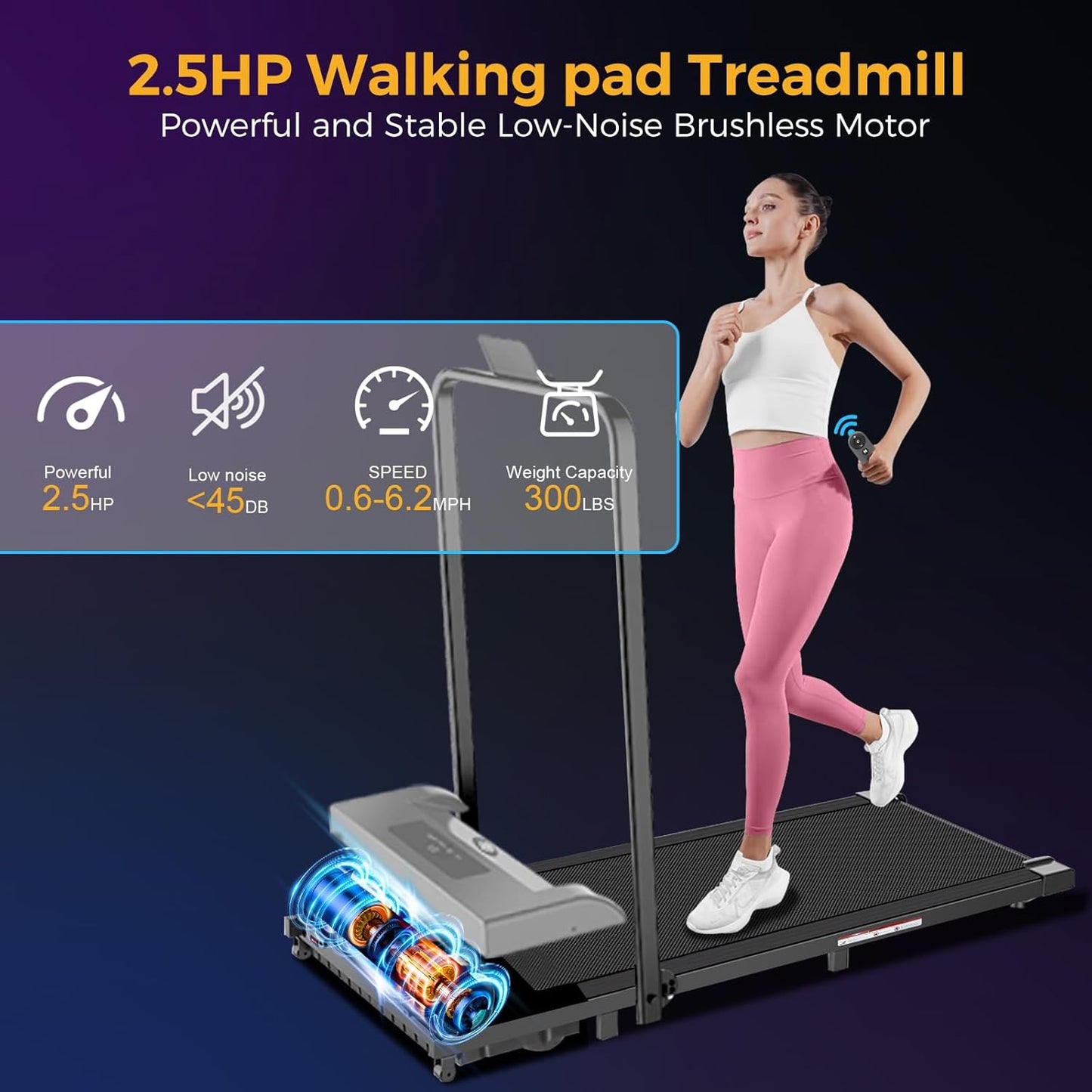Walking Pad with Handle Bar, 3 in 1 Portable Treadmill with Handle, 2.5HP Walking pad Treadmill, Under Desk Treadmill for Home, Folding Treadmill Samll Spaces, LED Display,Remote Control