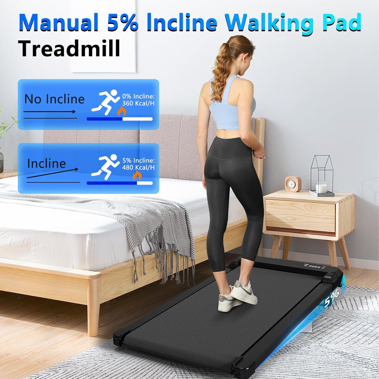 3-in-1 Walking Pad with Incline,5% Manual Incline Portable Walking Pad Treadmill for Home & Office,2.5 HP Under Desk Treadmill with Remote Control,No Assembly