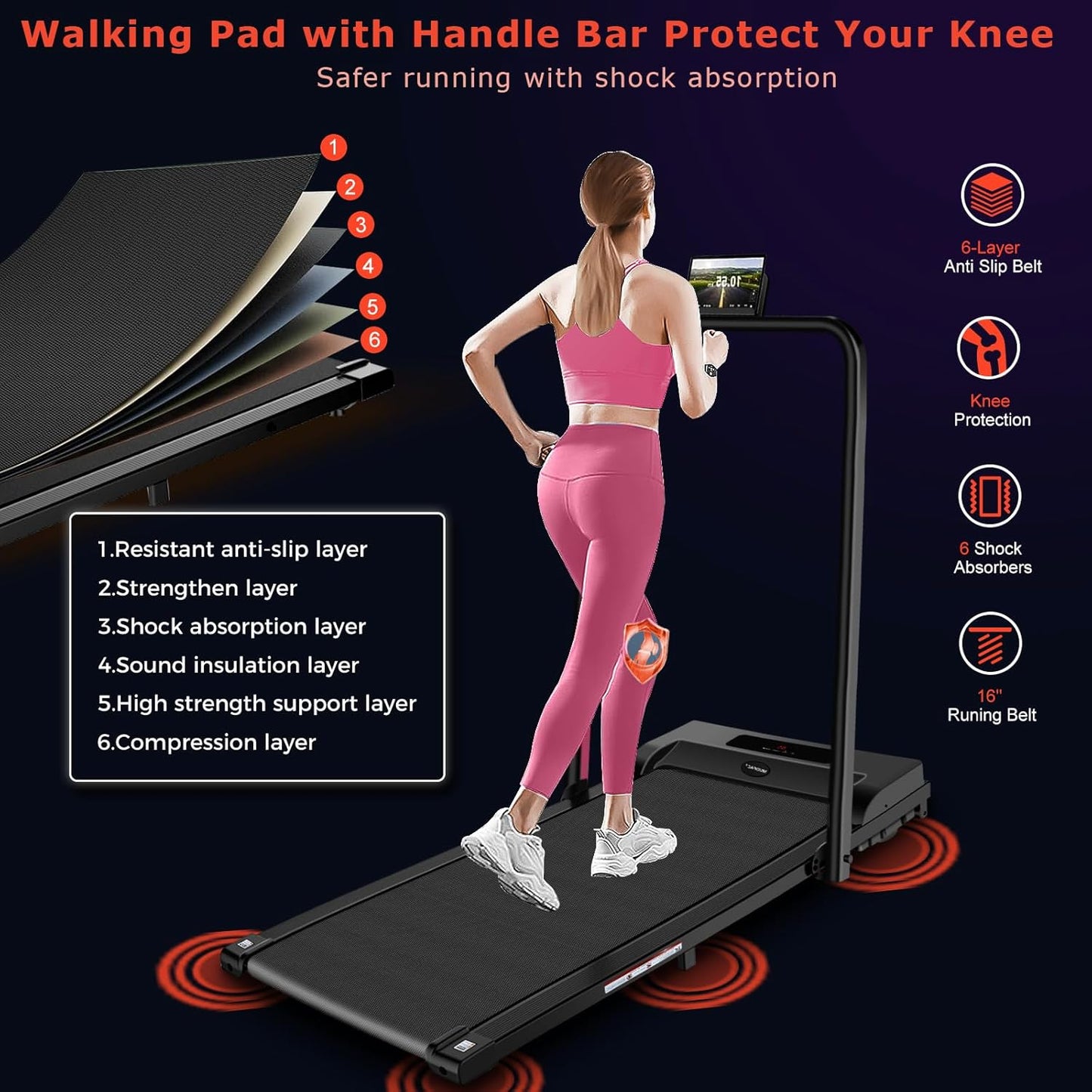 Walking Pad with Handle Bar, 3 in 1 Portable Treadmill with Handle, 2.5HP Walking pad Treadmill, Under Desk Treadmill for Home, Folding Treadmill Samll Spaces, LED Display,Remote Control