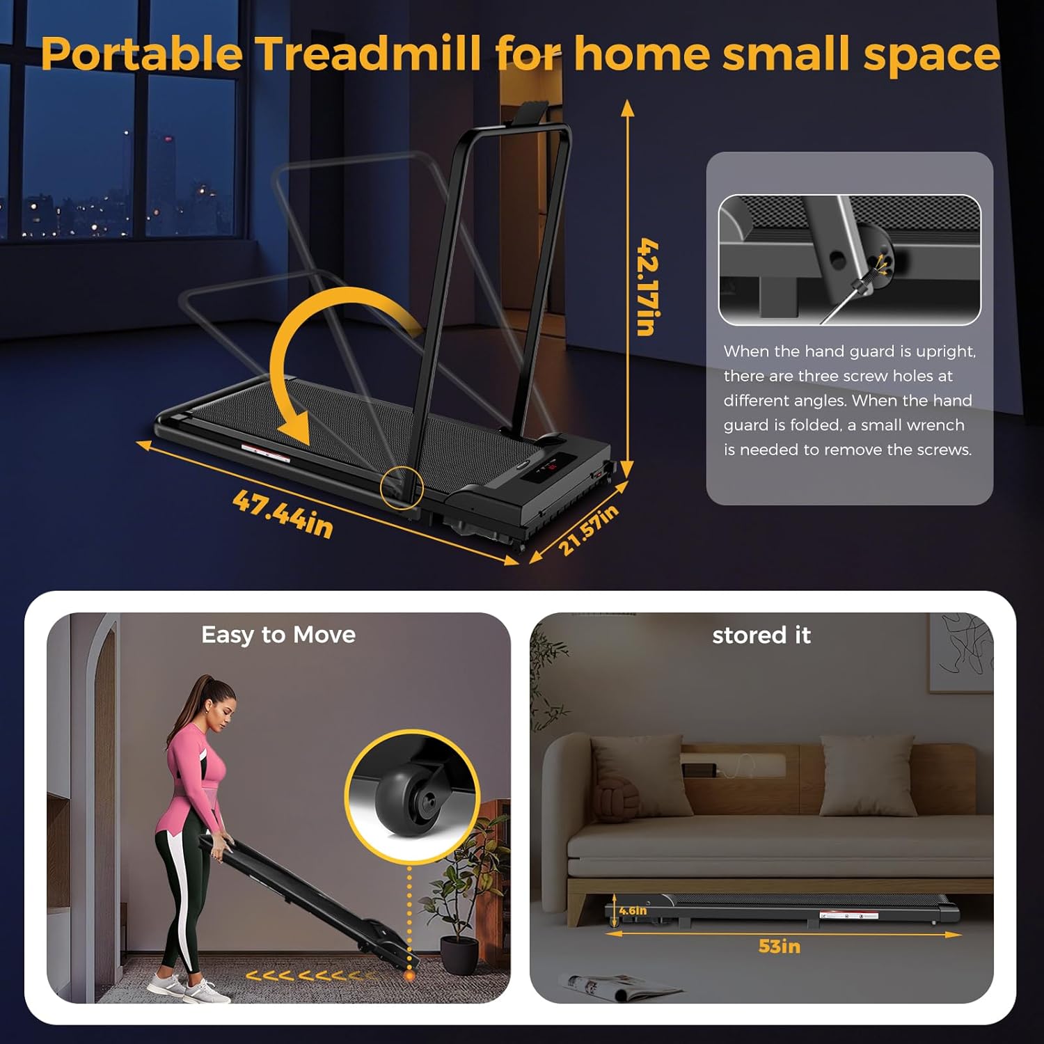 Walking Pad with Handle Bar, 3 in 1 Portable Treadmill with Handle, 2.5HP Walking pad Treadmill, Under Desk Treadmill for Home, Folding Treadmill Samll Spaces, LED Display,Remote Control