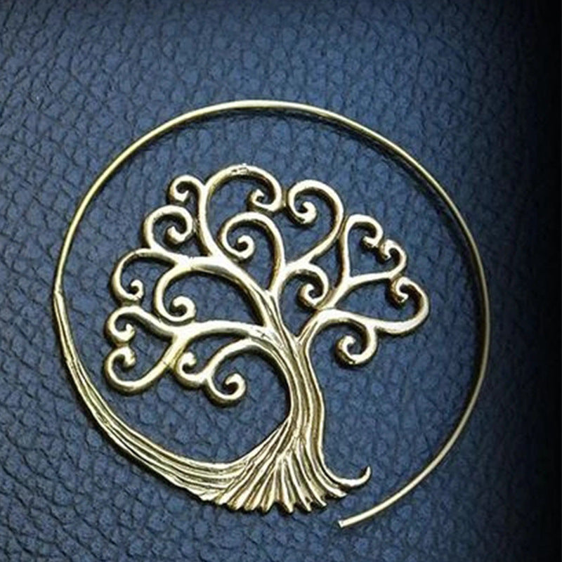 Spiral Tree Of Life Earrings Bohemian Round Big Hoop Earrings Charm Earrings