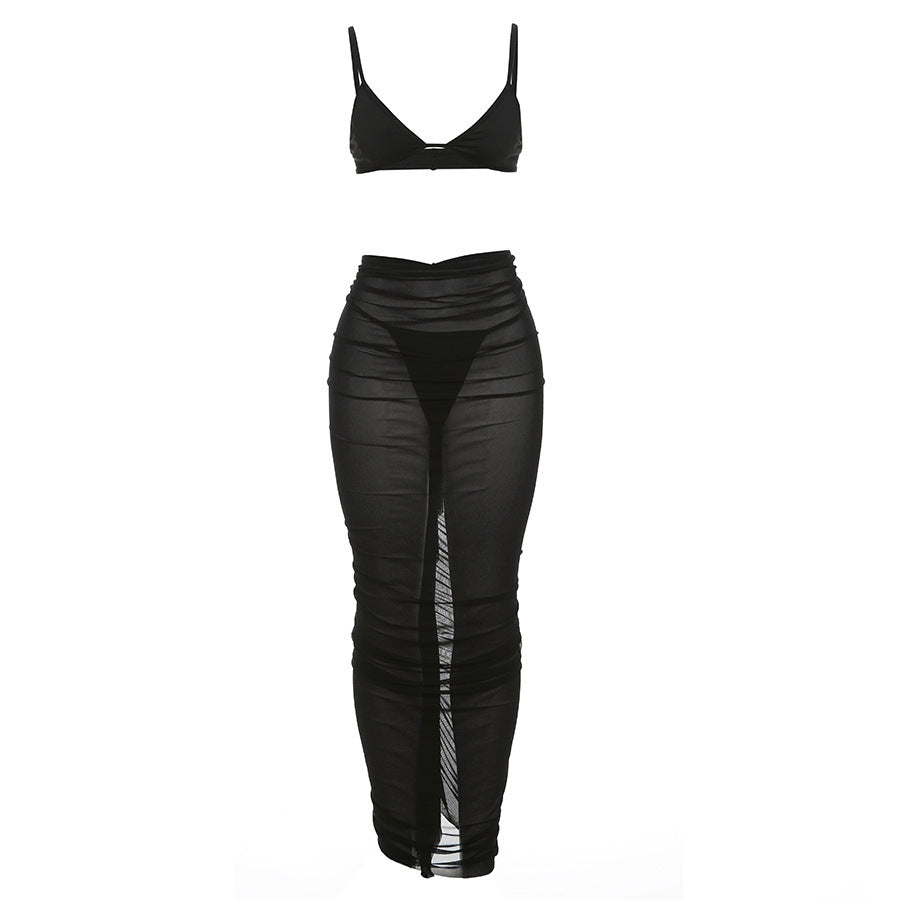 Fashion Lady See-through Sleeveless Sheath Suit Women