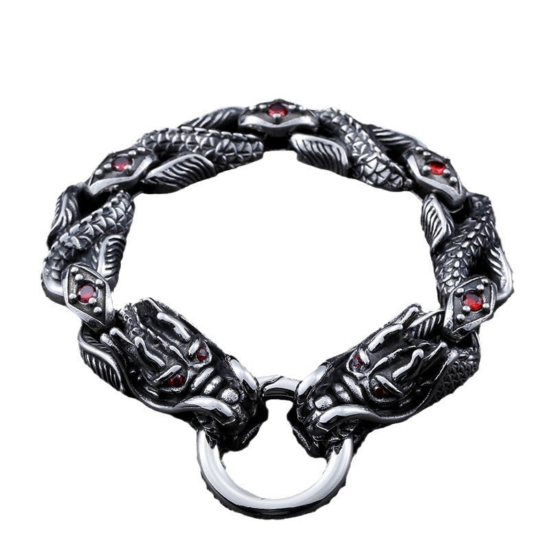 Stainless Steel Gemstone-inlaid Dragon Bracelet Titanium Steel Retro Fashion And Personalized Men's Hand Jewelry