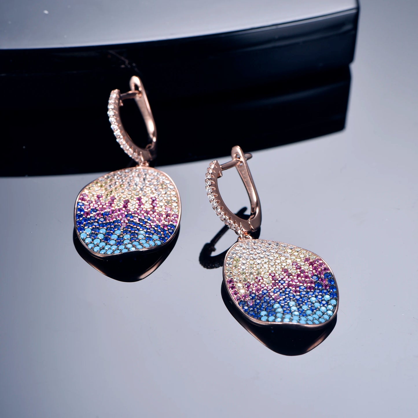KOSE 925 Sterling Silver Rainbow Sparkle CZ Diamond Turquoise Amethyst Earrings Women's Luxury Wholesale Fine Jewelry Earrings