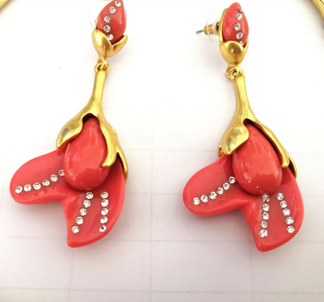 Red Flowers Pendant Chokers Necklaces set