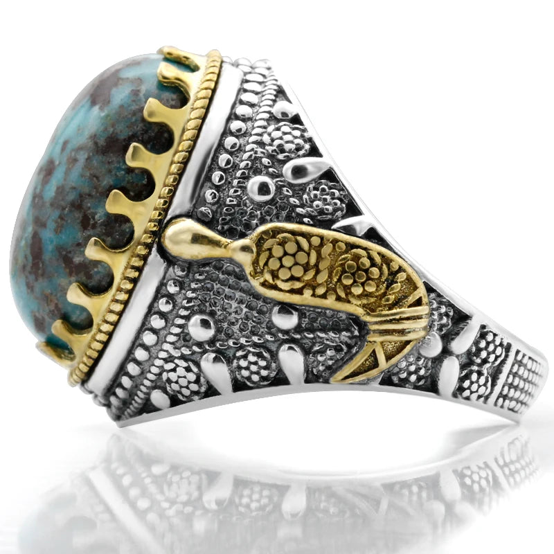 Hot Big Stone Ring 925 Sterling Silver Jewelry Men's Ring 925 Sterling Silver Inlay Natural natural stone Ring Natural s Jewelry