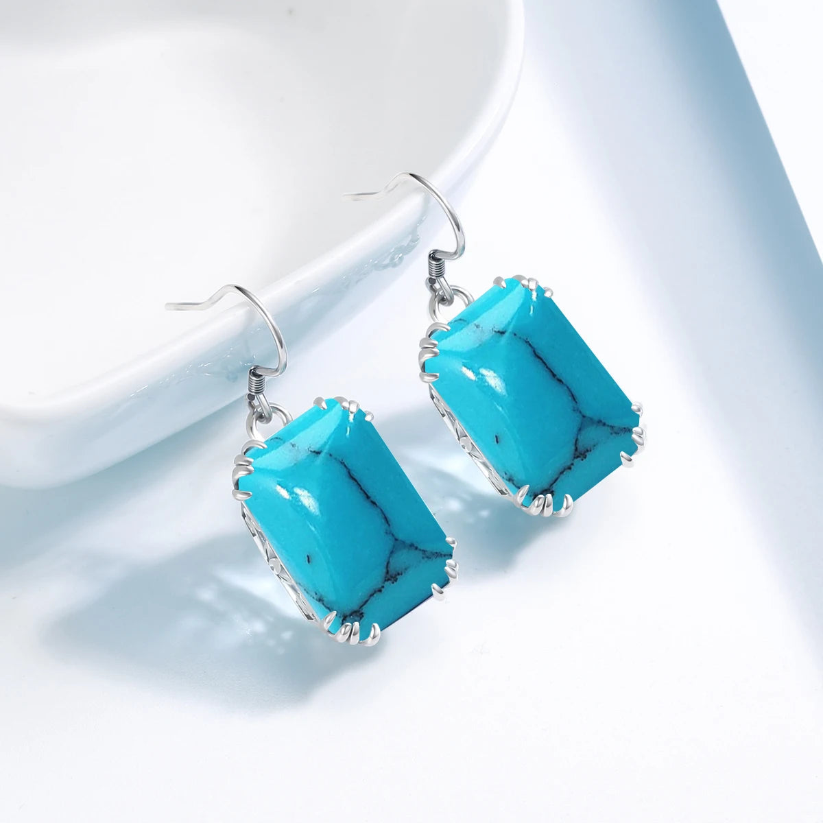 Bridal Jewelry Sets For Women Sterling Silver 925 Ring Earring Pendant Big Turquoise Gemstone Bohemian Jewelry Christmas Gift