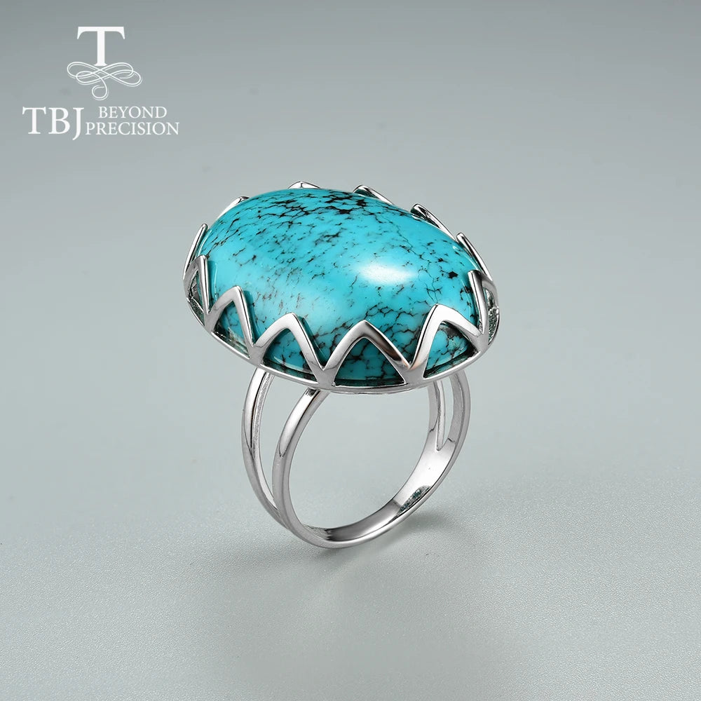 Luxury Large Gem Natural turquoise Oval 20* 30mm Ring 925 Sterling Silver Fine Jewelry Women's Anniversary Banquet Party