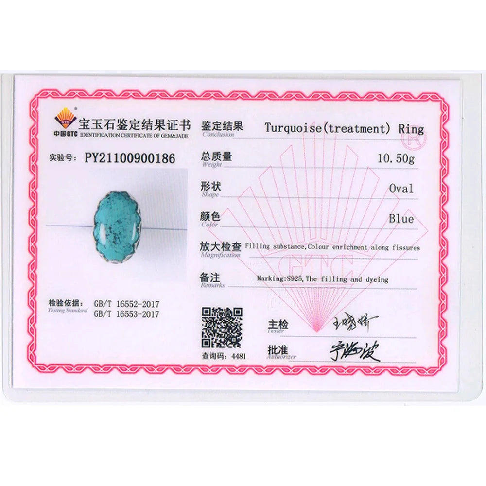 Luxury Large Gem Natural turquoise Oval 20* 30mm Ring 925 Sterling Silver Fine Jewelry Women's Anniversary Banquet Party