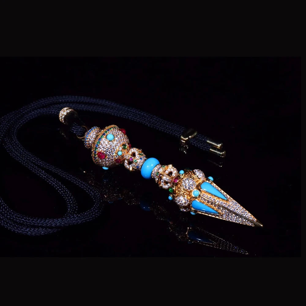 RealTurquoise Jin Gangchu Pandent Necklace Sterling 925 Silver Ruby Sapphire Tourmaline Jewelry for Man or Women