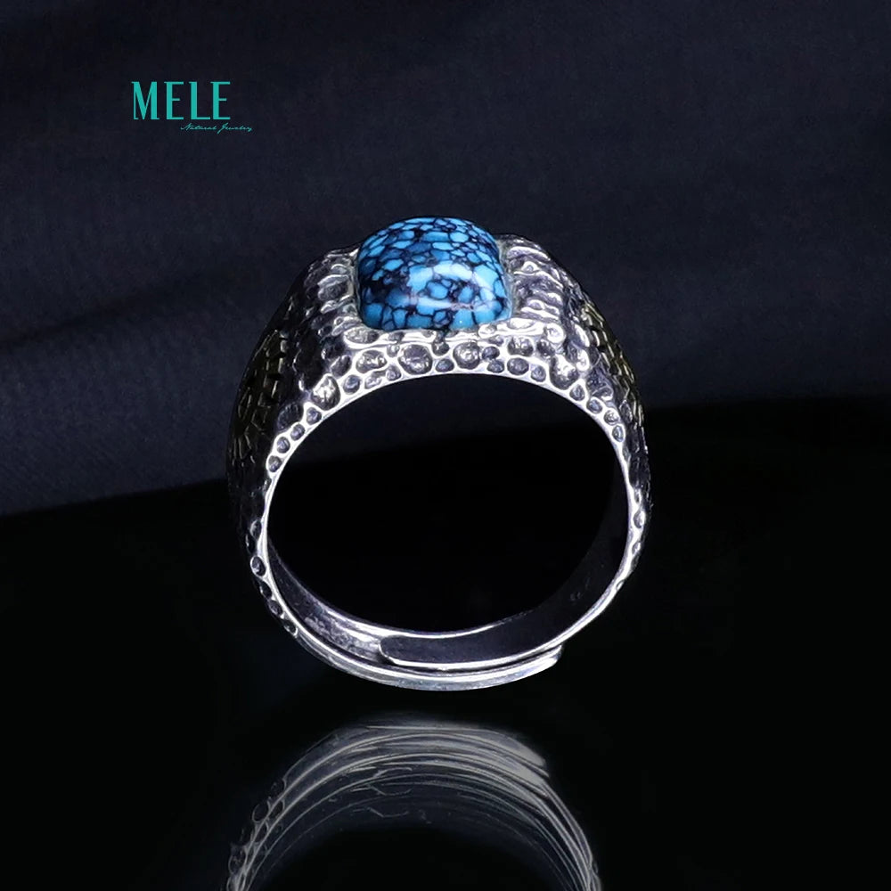 Natural Boutique Turquoise 8*10mm square ring 925 silver Retro Open able ring
