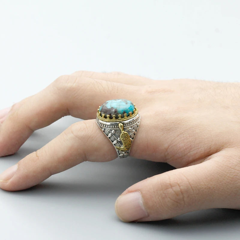 Hot Big Stone Ring 925 Sterling Silver Jewelry Men's Ring 925 Sterling Silver Inlay Natural natural stone Ring Natural s Jewelry