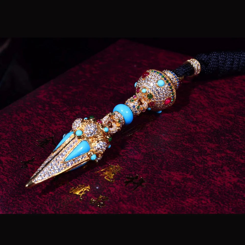 RealTurquoise Jin Gangchu Pandent Necklace Sterling 925 Silver Ruby Sapphire Tourmaline Jewelry for Man or Women