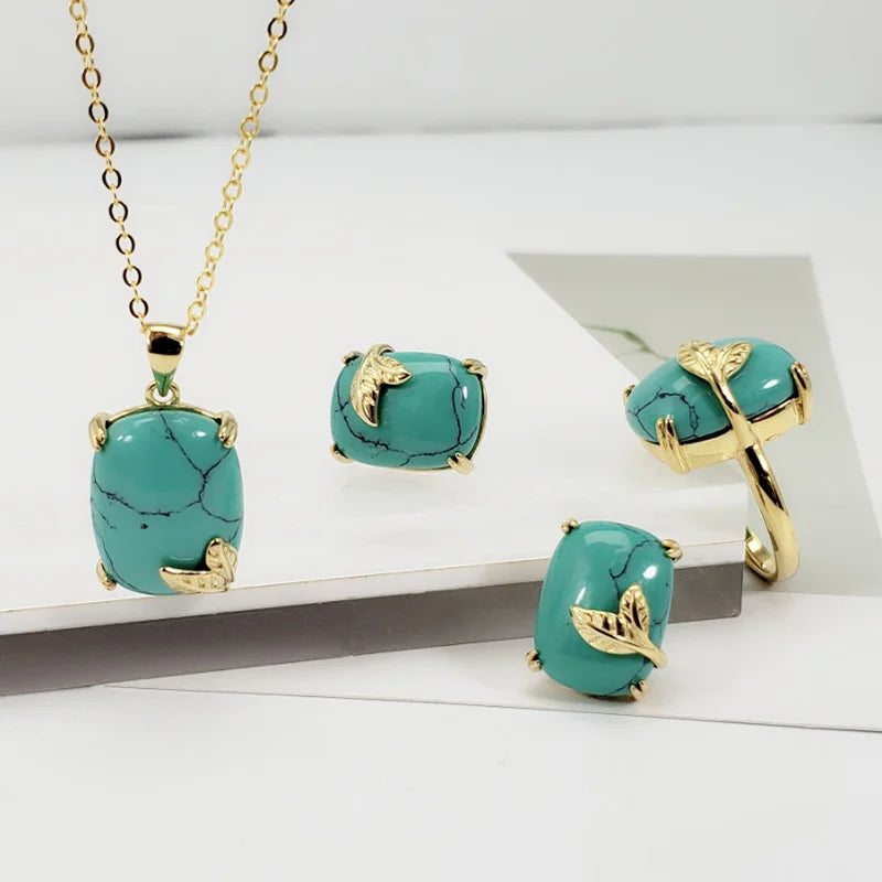 Genuine Solid Sterling Silver 925 Jewelry Set Antique Bohemia Ethnic Accessories For Women With Natural Stone Jewelry