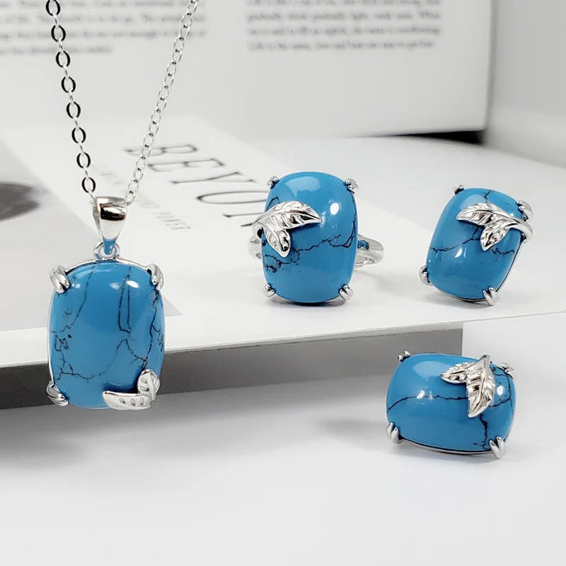 Genuine Solid Sterling Silver 925 Jewelry Set Antique Bohemia Ethnic Accessories For Women With Natural Stone Jewelry