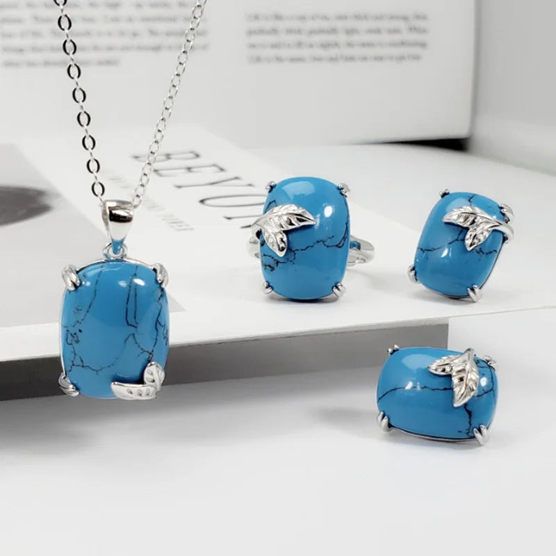 Genuine Solid Sterling Silver 925 Jewelry Set Antique Bohemia Ethnic Accessories For Women With Natural Stone Jewelry