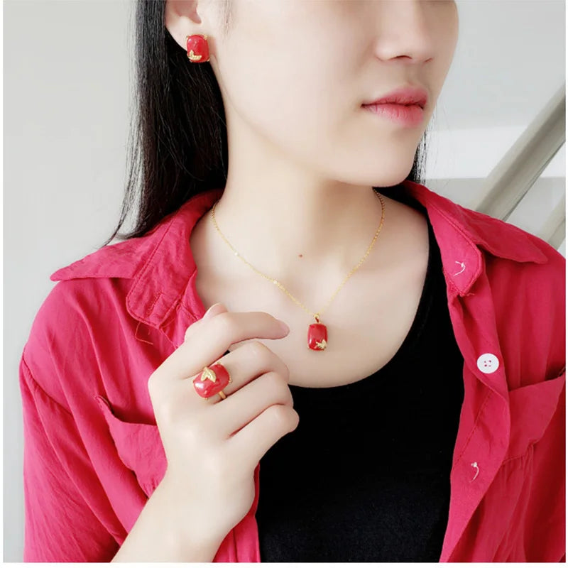 Genuine Solid Sterling Silver 925 Jewelry Set Antique Bohemia Ethnic Accessories For Women With Natural Stone Jewelry