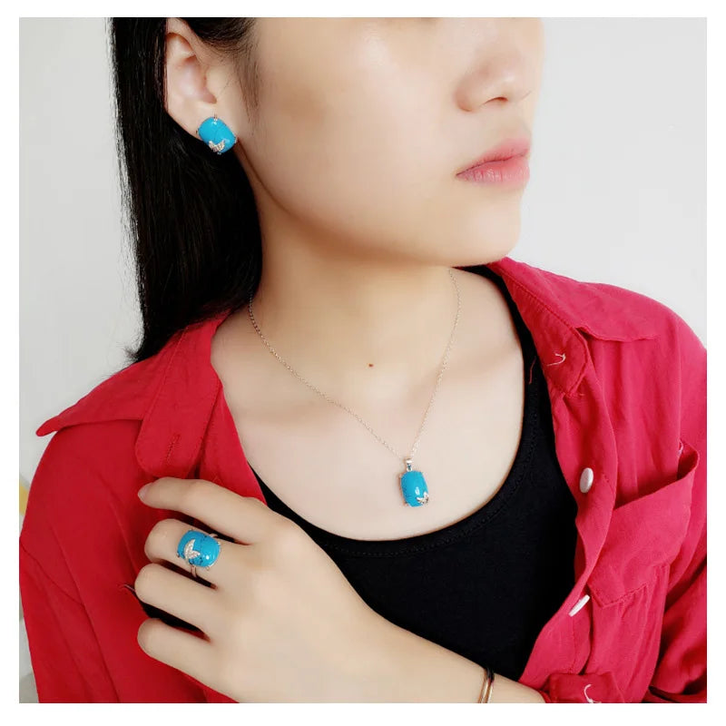 Genuine Solid Sterling Silver 925 Jewelry Set Antique Bohemia Ethnic Accessories For Women With Natural Stone Jewelry